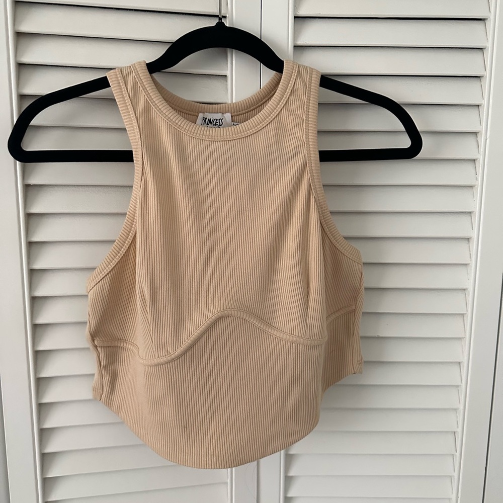 Princess Polly Beige Ribbed Tank Top